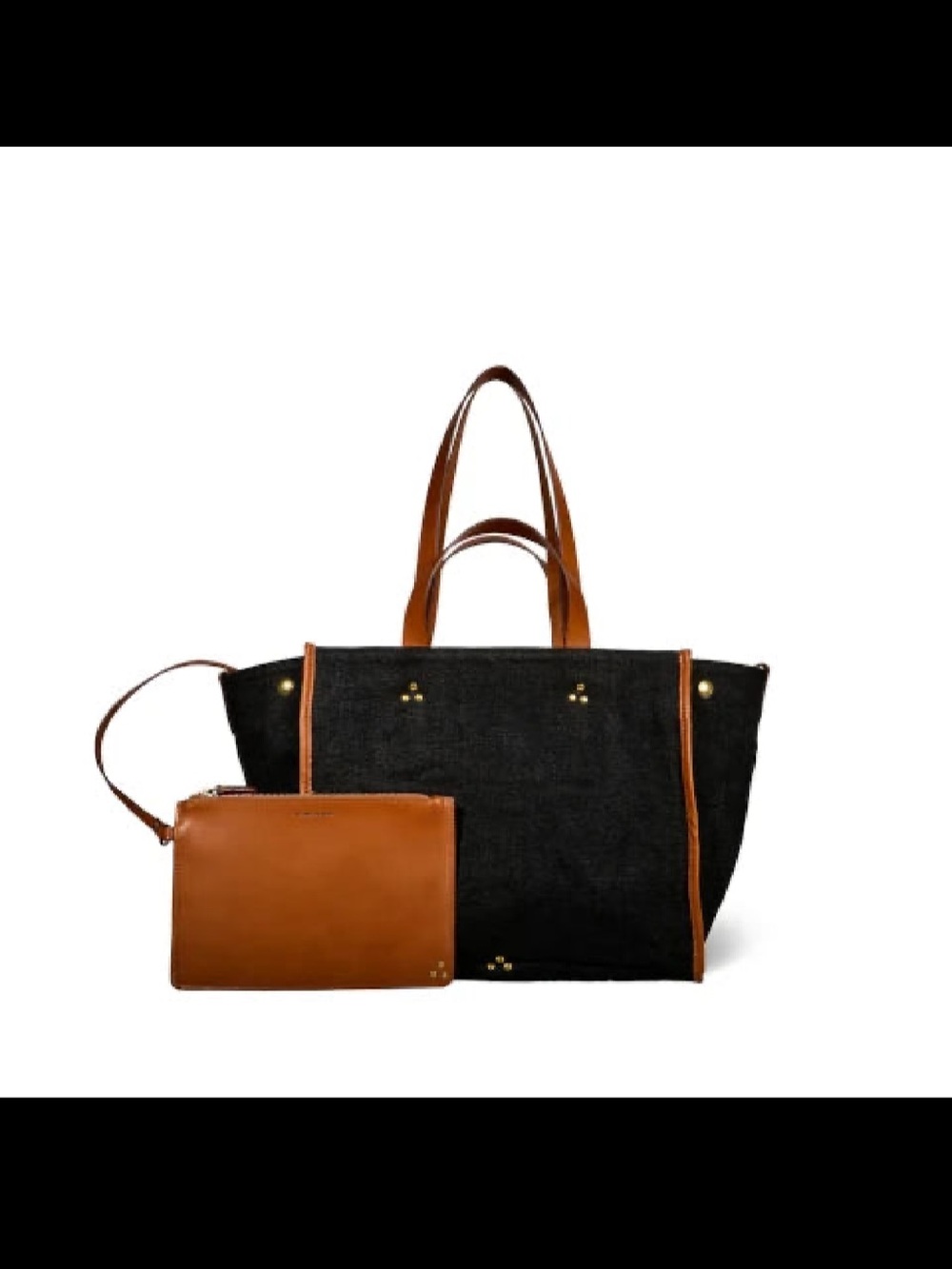 Jerome Dreyfuss Black Tote with Tan Leather Trim and Pouch